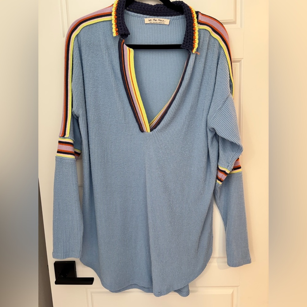 We The Free Colorful Striped V-Neck Sweater GUC